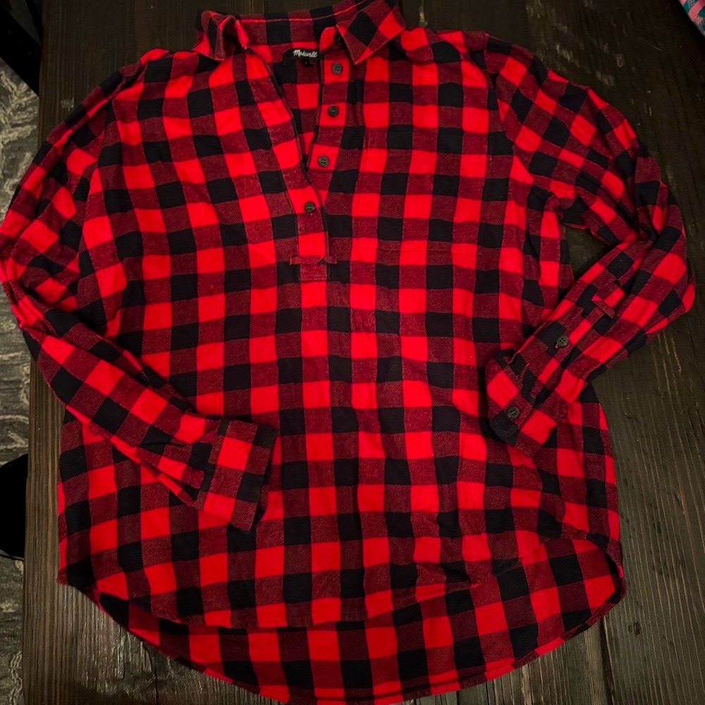 Madewell red and black soft flannel top